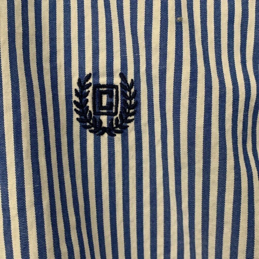 Boys Chaps Blue & White Striped Long Sleeve Button Down Shirt Size 7 EUC